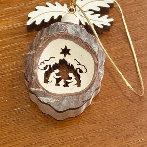 Source Unknown Wooden Nativity Ornament with Gold Accents